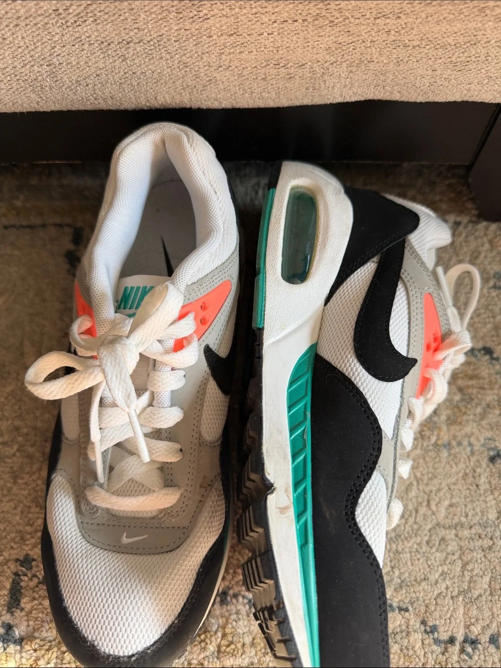 Nike Women's White Black Teal Coral Air Max-Style Sneakers - Size 8